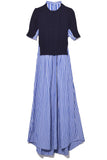 Sacai Clothing Cotton Poplin Dress in Navy/Stripe