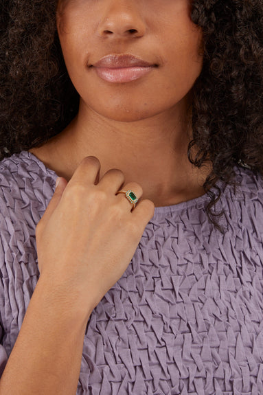 Samira 13 Rings East West Emerald Diamond and Turquoise Halo Ring Samira 13 East West Emerald Diamond and Turquoise Halo Ring