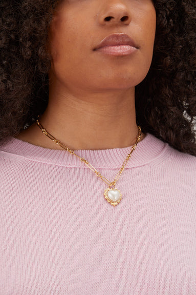 Samira 13 Necklaces White Fresh Water Pearl Heart Diamond Halo Radiating Charm Necklace in 14k Yellow Gold Samira 13 Necklaces White Fresh Water Pearl Heart Diamond Halo Radiating Charm Necklace in 14k Yellow Gold