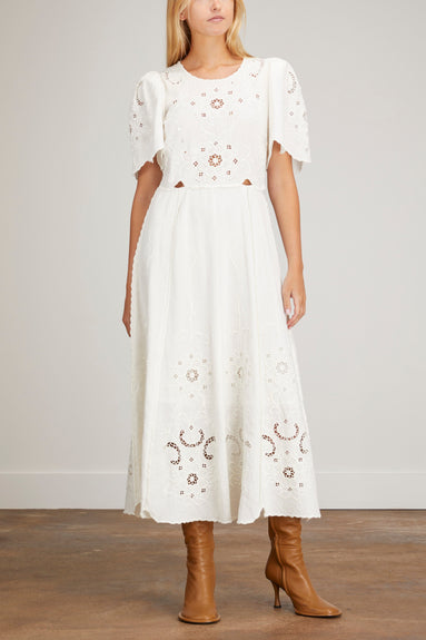 Sea Dresses Kiara Embroidered Puff Sleeve Dress in White Sea Kiara Embroidered Puff Sleeve Dress in White