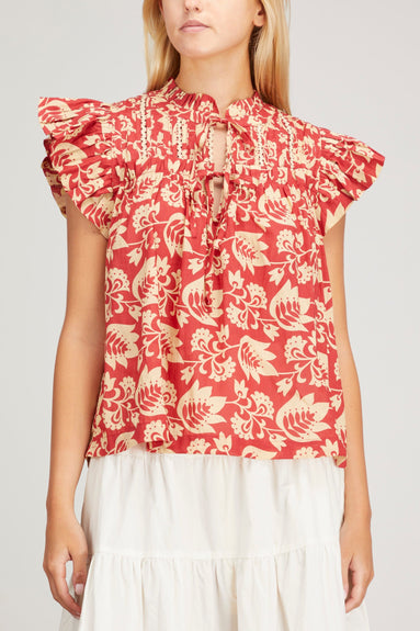 Sea Tops Linda Flutter Sleeve Pintucked Top in Red Sea Linda Flutter Sleeve Pintucked Top in Red