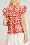 Sea Tops Linda Flutter Sleeve Pintucked Top in Red Sea Linda Flutter Sleeve Pintucked Top in Red