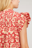 Sea Tops Linda Flutter Sleeve Pintucked Top in Red Sea Linda Flutter Sleeve Pintucked Top in Red