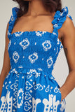 Sea Dresses Sonia Print Sleeveless Smocked Dress in Blue