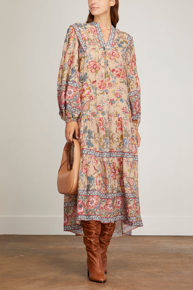 Sea Dresses Tess Print Long Sleeve Pintucked Dress in Cream