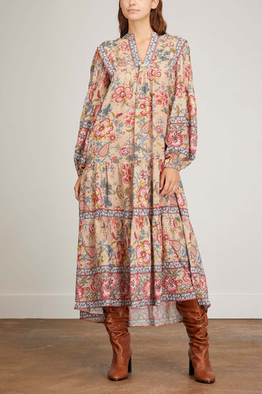 Sea Dresses Tess Print Long Sleeve Pintucked Dress in Cream