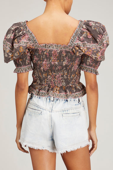 Sea Tops Tess Print Puff Sleeve Smocked Top in Black Sea Tess Print Puff Sleeve Smocked Top in Black