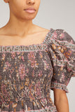 Sea Tops Tess Print Puff Sleeve Smocked Top in Black Sea Tess Print Puff Sleeve Smocked Top in Black