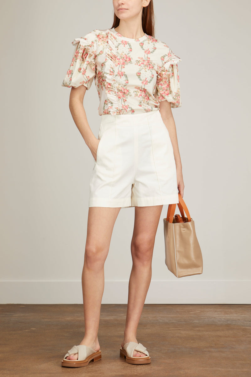 Simone Rocha Short Puff Sleeve T-Shirt with Ruffle in Wreath