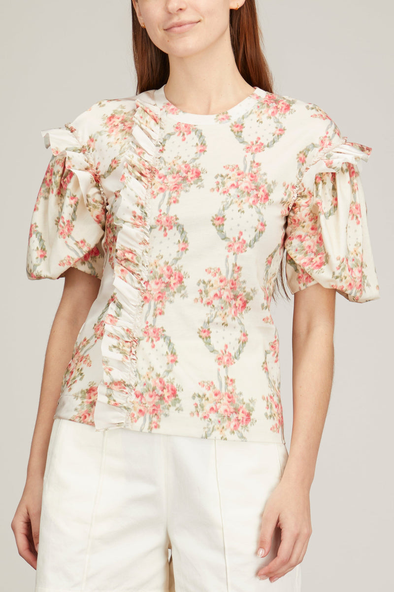 Simone Rocha Short Puff Sleeve T-Shirt with Ruffle in Wreath