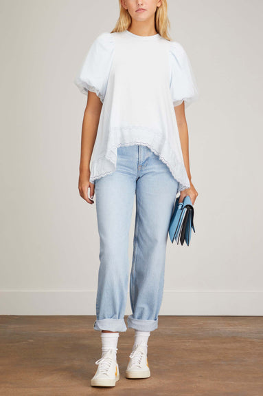 Simone Rocha Tops Inverted Puff Sleeve T-Shirt with High-Low Hem in Baby Blue