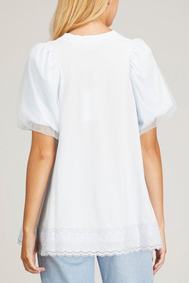 Simone Rocha Tops Inverted Puff Sleeve T-Shirt with High-Low Hem in Baby Blue