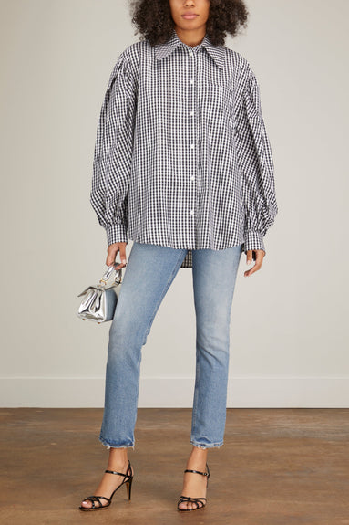 Simone Rocha Tops Long Puff Sleeve Button-Up Shirt in Black/White Simone Rocha Long Puff Sleeve Button-Up Shirt in Black/White