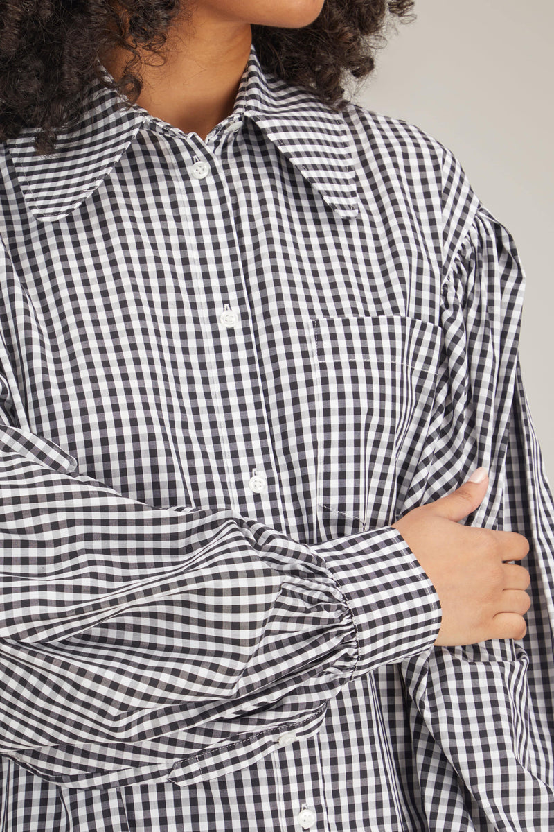 Simone Rocha Long Puff Sleeve Button-Up Shirt in Black/White
