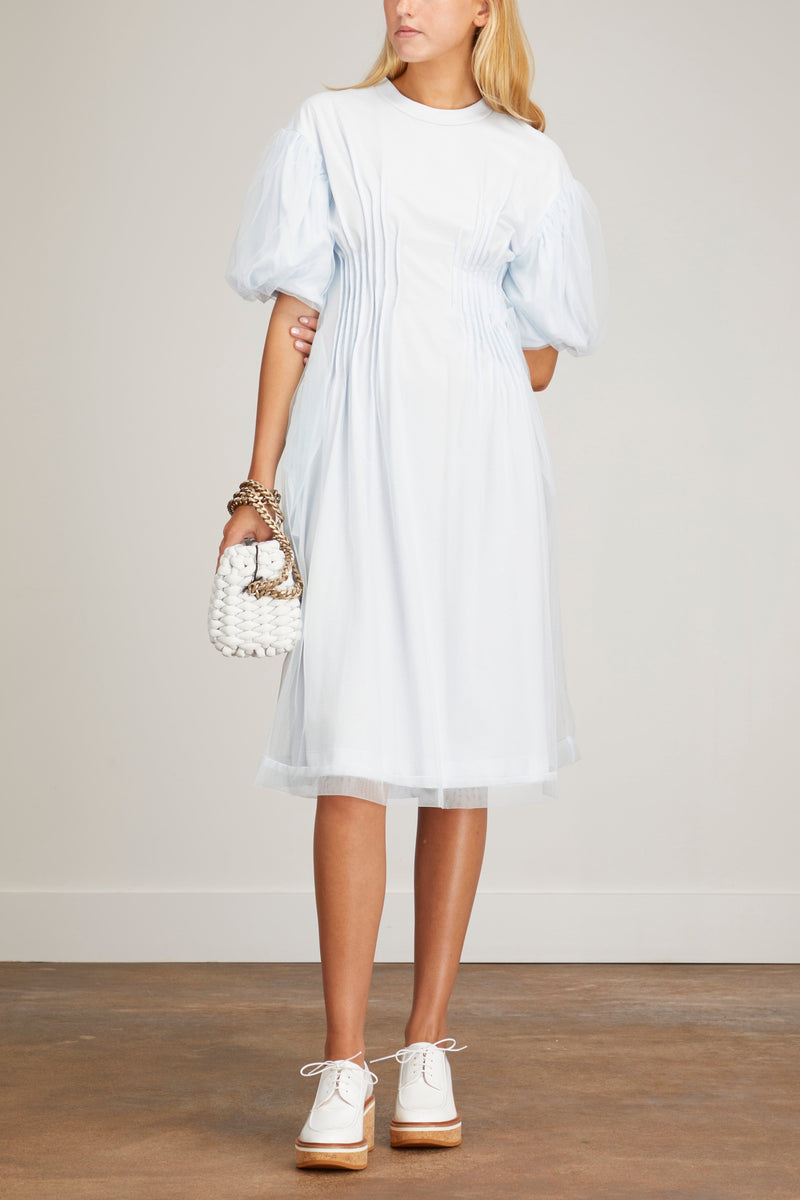 Simone Rocha Sculpted T Shirt Dress with Tulle Overlay Sleeve in