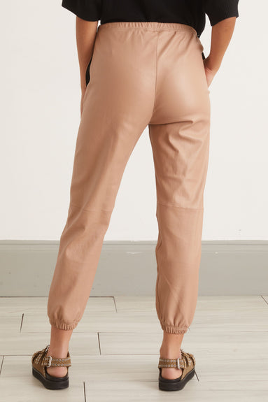 SPRWMN Pants Leather Sweatpants in Dusty Pink