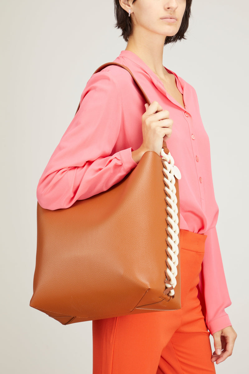 Women Orange Logo Grainy Alter Mat Shoulder Bag