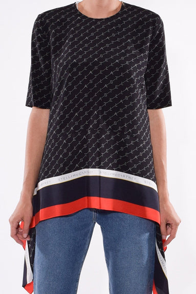 Stella McCartney Clothing Monogram Crepe de Chine Top in Black
