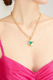 Stoned Jewelry Necklaces Emerald Heart Saucer Pendant in 18k Yellow Gold