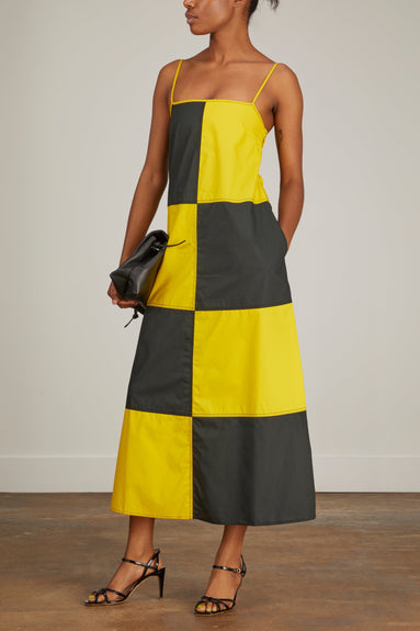 Sunnei Dresses Chess Dress with Straps in Petrol Blue/Yellow