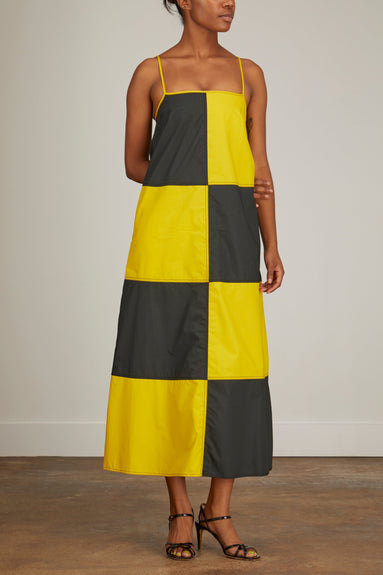 Sunnei Dresses Chess Dress with Straps in Petrol Blue/Yellow
