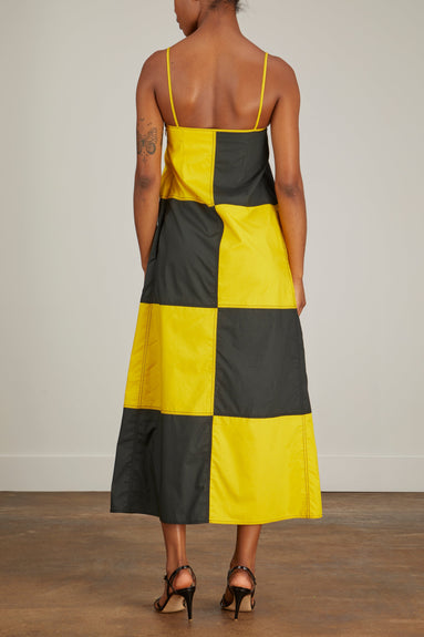Sunnei Dresses Chess Dress with Straps in Petrol Blue/Yellow