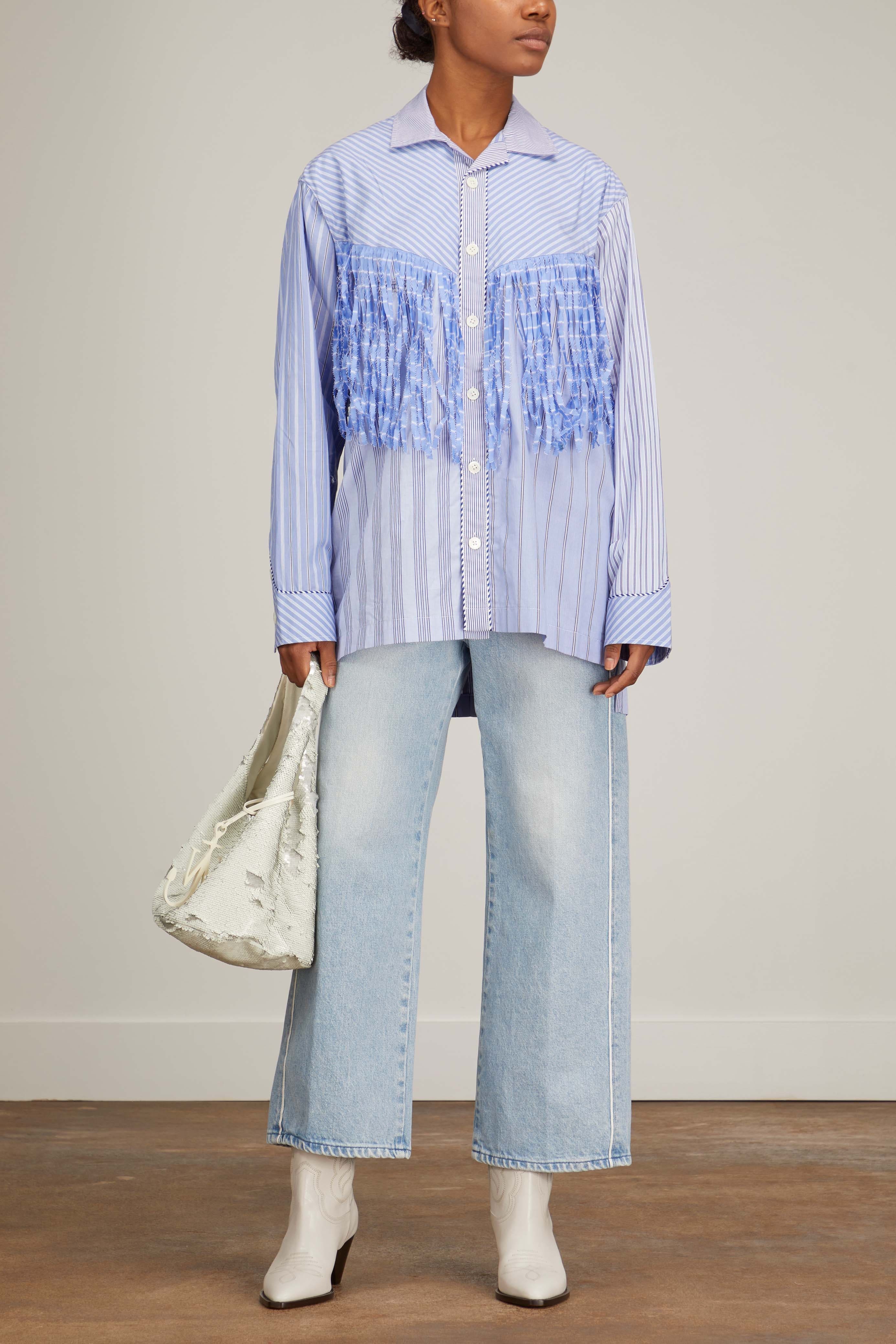 Tanaka Tops Westerner Overshirt in Blue Stripe Tanaka Westerner Overshirt in Blue Stripe