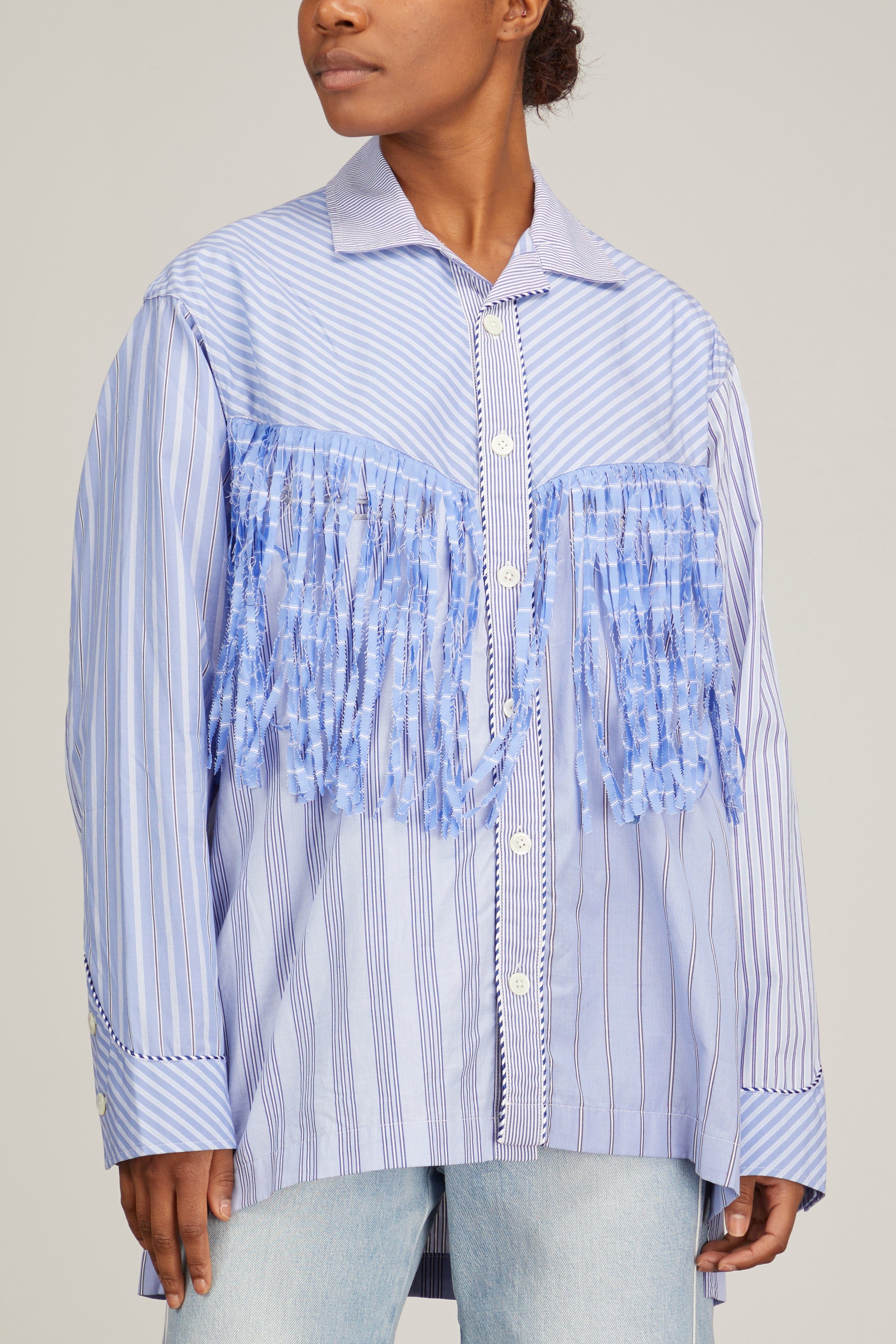 Tanaka Tops Westerner Overshirt in Blue Stripe Tanaka Westerner Overshirt in Blue Stripe