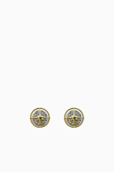 Theodosia Earrings Compass Studs in 14k Gold and Oxidized Silver with Pave Diamonds Theodosia Compass Studs in 14k Gold and Oxidized Silver with Pave Diamonds