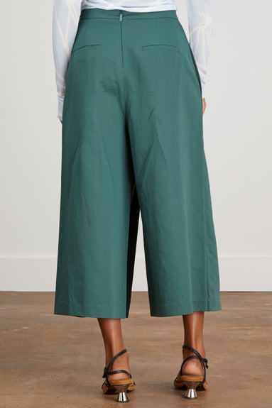 Tibi Pants Cotton Linen Sateen Pleat Culotte in Carson Green