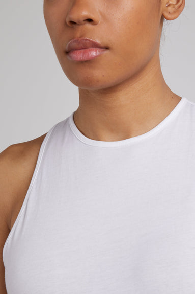 Tibi Tops Crewneck Racerback Bodysuit in White Tibi Crewneck Racerback Bodysuit in White