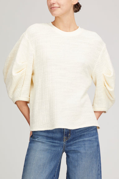 Tibi Tops Handspun Knit Pleat Sleeve Top in Cream