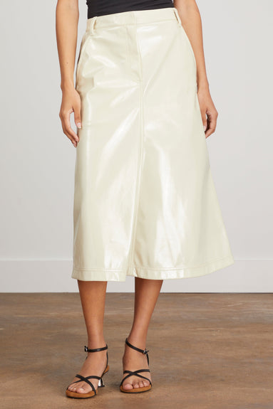 Tibi Skirts Leather Maxi Aline Skirt in Light Sage