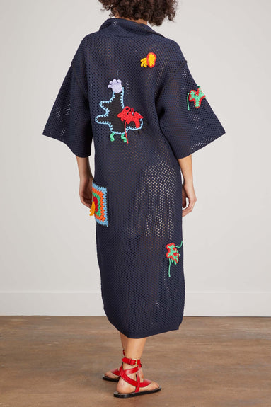 Tibi Dresses Macrame Polo Shirt Dress in Dark Navy Multi