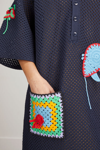 Tibi Dresses Macrame Polo Shirt Dress in Dark Navy Multi