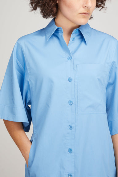 Tibi Dresses Roller Sleeve Shirtdress in Kairi Blue