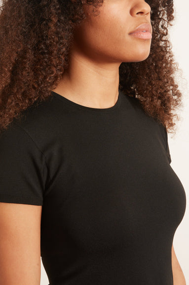 Tibi Tops Seamless Mini Sweater Baby Tee in Black