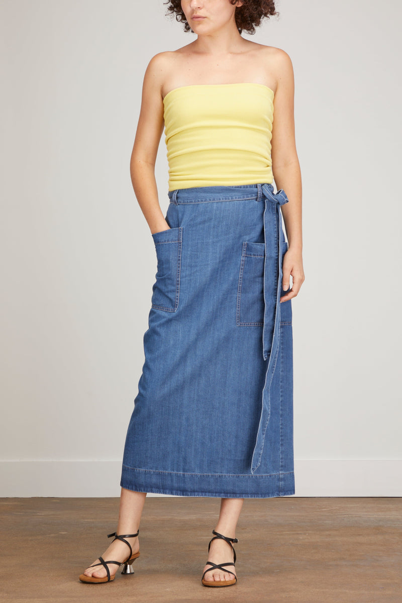 Tibi Summer Lean Back Wrap Skirt in Light Denim Hampden