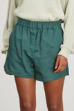 Tibi Shorts Cotton Linen Sateen Pull On Short in Carson Green