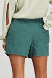 Tibi Shorts Cotton Linen Sateen Pull On Short in Carson Green