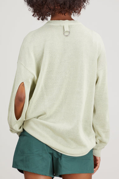 Tibi Sweaters Cotton Slit Oversized Pullover in Light Sage