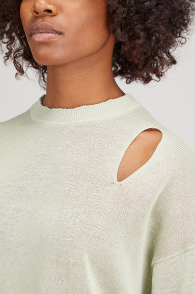 Tibi Sweaters Cotton Slit Oversized Pullover in Light Sage