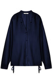 Tibi Clothing Luxe Merino Wool Silk Back Cardigan in Navy