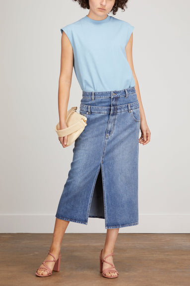 Tibi Skirts Double Waisted Denim Skirt in Classic Blue