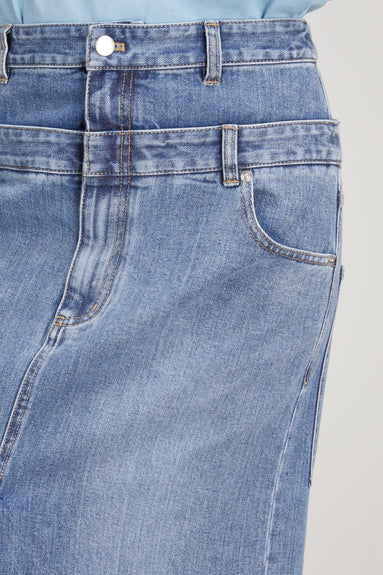 Tibi Skirts Double Waisted Denim Skirt in Classic Blue