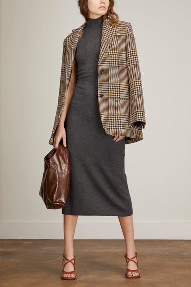 Toteme Dresses Ribbed Neck Wool Dress in Dark Grey Melange