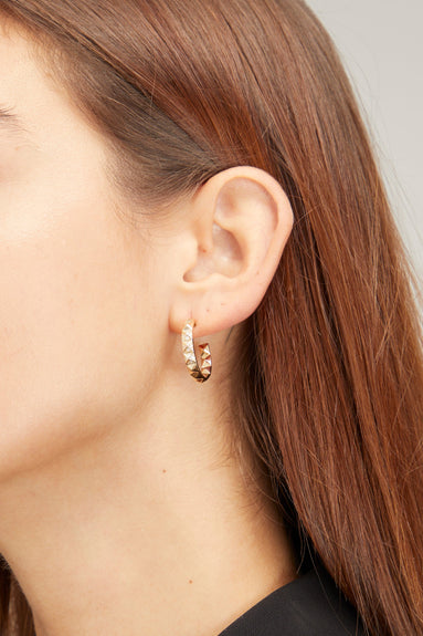 Vintage La Rose Earrings Pyramid Hoops in 14k Gold