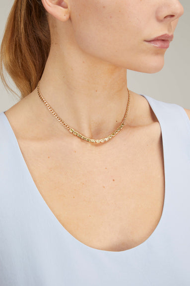 Vintage La Rose Necklaces Bezel Emerald Cut Peridot Necklace in 14k Yellow Gold
