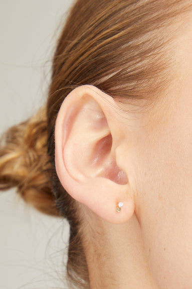 Vintage La Rose Earrings Diamond Dot Single Stud in 14k Yellow Gold