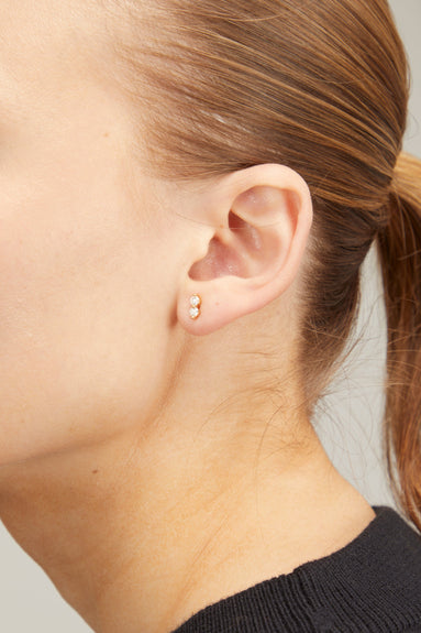 Vintage La Rose Earrings Double Diamond Dot Single Stud in 14k Yellow Gold